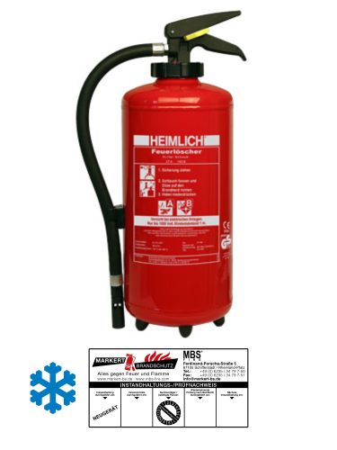 Heimlich 9l AB Schaum Feuerlöscher FROSTSICHER -30°C 27A 183B 9LE Schaumlöscher